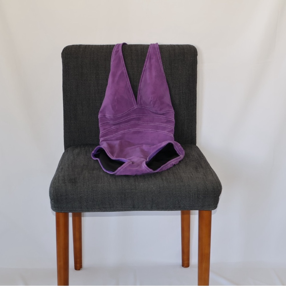 Purple Ruched One-Piece Swimsuit with Plunging V-Neck